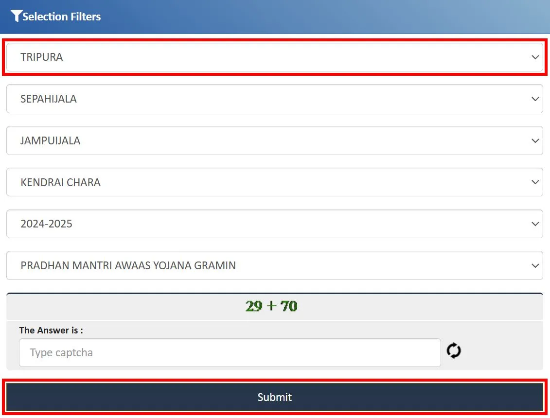 PM Awas Yojana Gramin List Tripura 2026